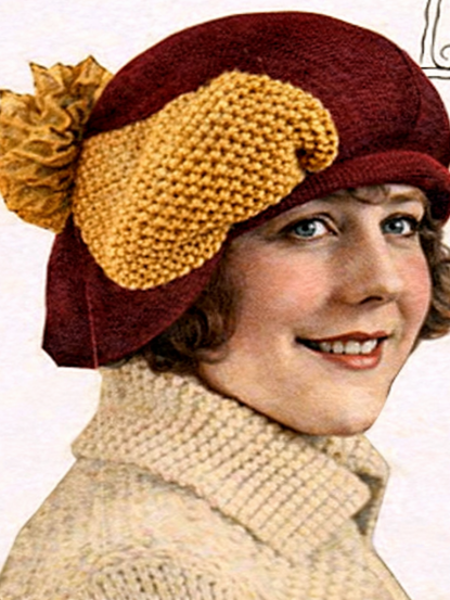 1920s 2 colour tam flapper hat knitting pattern