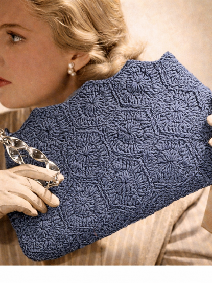 1940s hexagon motif clutch handbag crochet pattern