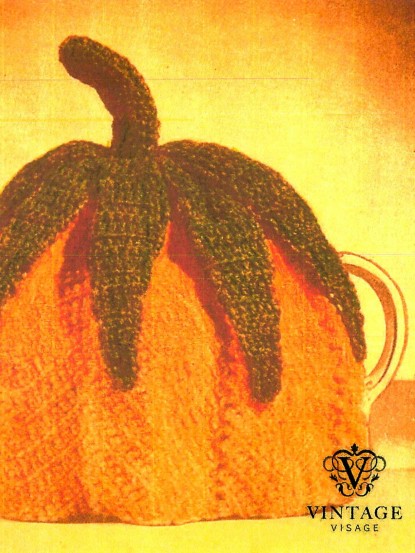 1940s pumpkin tea cosy, cozy, crochet pattern