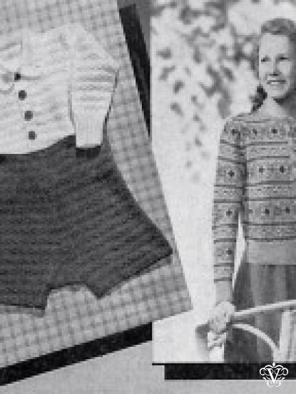 Vintage 1950s Knitting patterns- 6 designs including 2 fair isle patterns