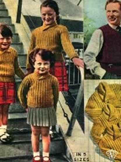 Vintage 1950s DK family knitting patterns- 5 designs, cardigans, jumpers, pullover
