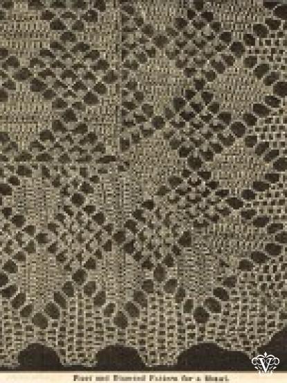Vintage Victorian crochet lace shawl pattern- picot and diamond