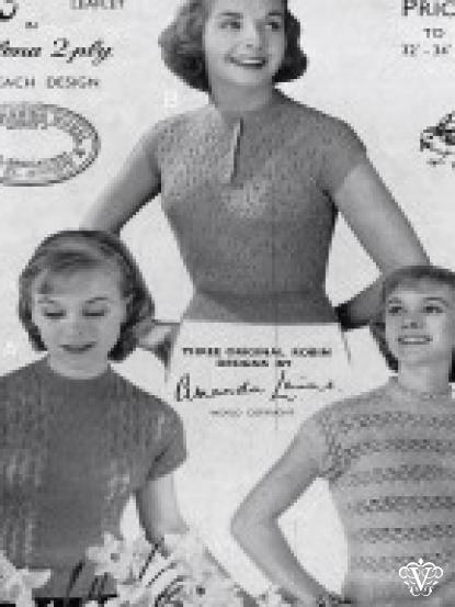 3 1950s lace stitch short sleeve jumper knitting patter...
